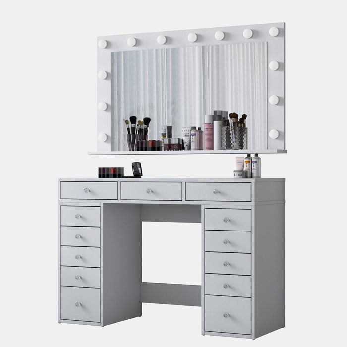 Hanah Home BJ196 - 5170 Mesa de Maquillaje Blanca con Espejo y 13 Focos